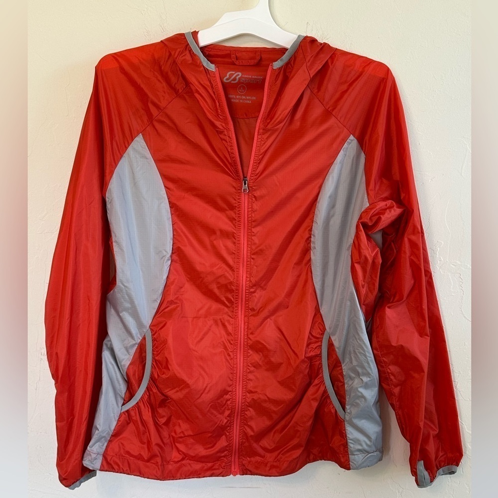 Eddie Bauer Sport Orange/Gray Lightweight Active Windbreaker Rain Jacket Sz PL